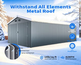 10x20 FT Outdoor Storage Shed, Metal Garage Shed with 2 Lockable Doors, Large Metal Building with 4 Air Vents, Galvanized Steel Prefab Garage Sheds for Car, Truck, Tool, Dark Gray ANTSKU