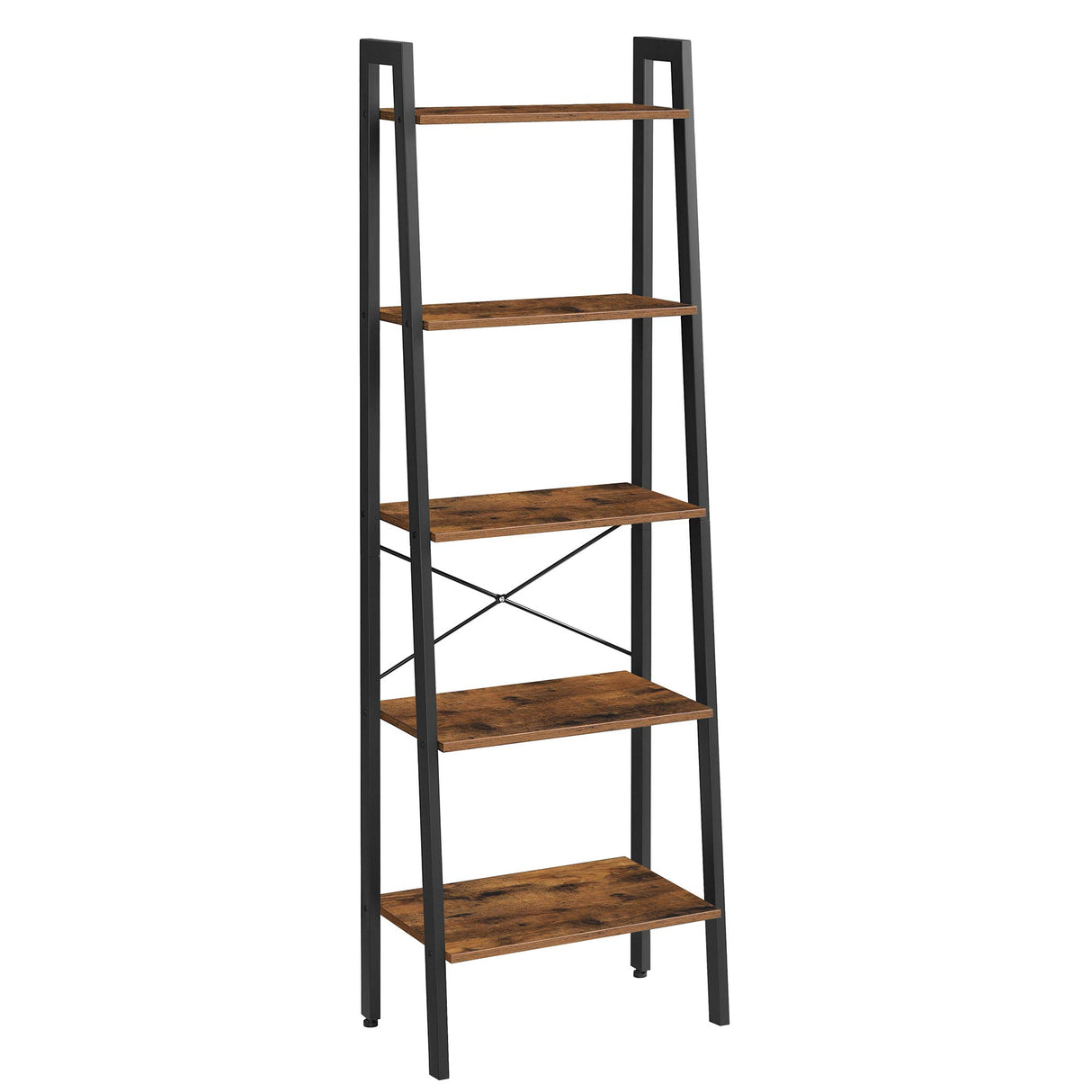VASAGLE Rustic Brown 5-Tier Ladder Shelf - Durable Storage Rack with Steel Frame VASAGLE