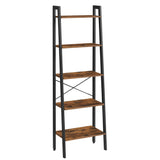 VASAGLE Rustic Brown 5-Tier Ladder Shelf - Durable Storage Rack with Steel Frame VASAGLE