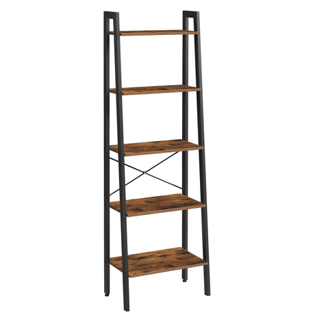 VASAGLE Rustic Brown 5-Tier Ladder Shelf - Durable Storage Rack with Steel Frame VASAGLE