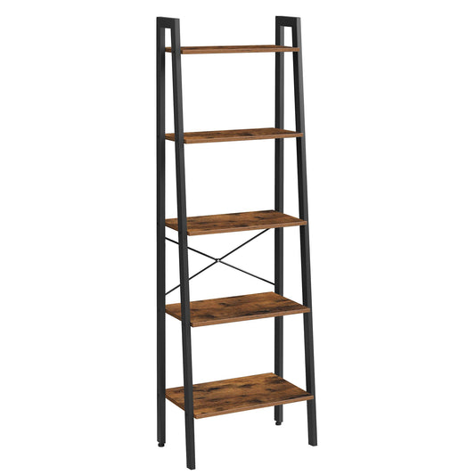 VASAGLE Rustic Brown 5-Tier Ladder Shelf - Durable Storage Rack with Steel Frame - WoodArtSupply