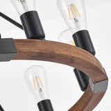 brfaixla 8 Lights 23.6'' Wooden Wagon Wheel Chandelier Farmhouse, Black Metal Ceiling Pendant Light Industrial Vintage Rustic Round Wood Chandeliers for Living Dining Room Kitchen Entryway Foyer brfaixla