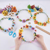 FREEBLOSS 16 Set Flower Crowns DIY Kit Flower Crown DIY Flower Crowns Chrysanthemum Headband Making Kit Handmade Floral Hair Accessories for Wedding Birthday Fairy Party Favors DIY Arts and Crafts FREEBLOSS