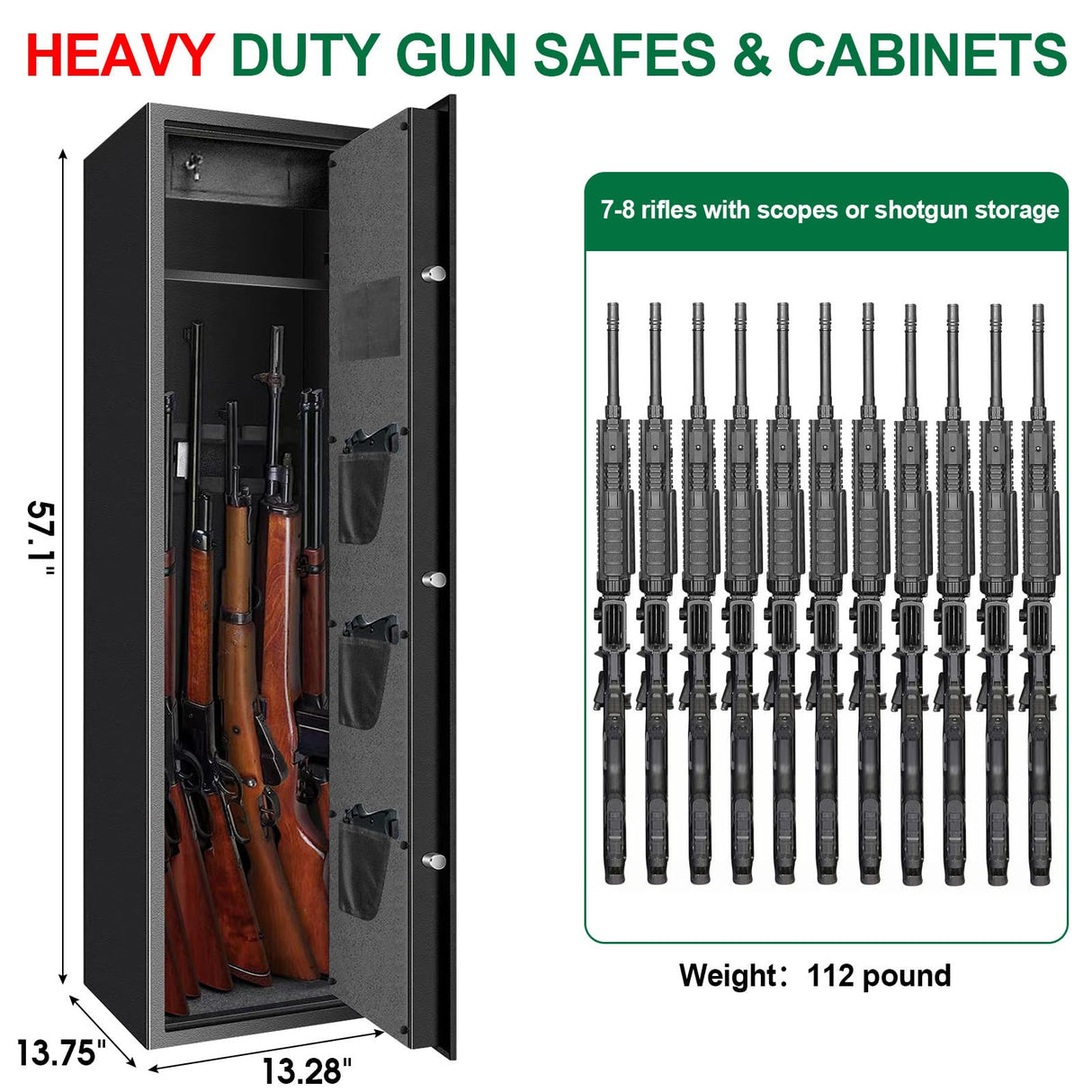 TOLEBLID [2025 New] 7-8 Fireproof Biometric Gun Safes for Home Rifle and Pistols, Heavy Duty Anti-Theft Long Gun Safes for Rifles and Shotguns with 3 Handgun Pocket, Removable Shelf, Silent Mode TOLEBLID