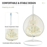 Hanging Egg Chair with Stand & Cushions, Outdoor and Indoor Hammock Rattan Swing Chair 350 lbs Capacity with Aluminum Steel Frame for Patio, Balcony, Backyard and Living Spaces (White) hohoedc