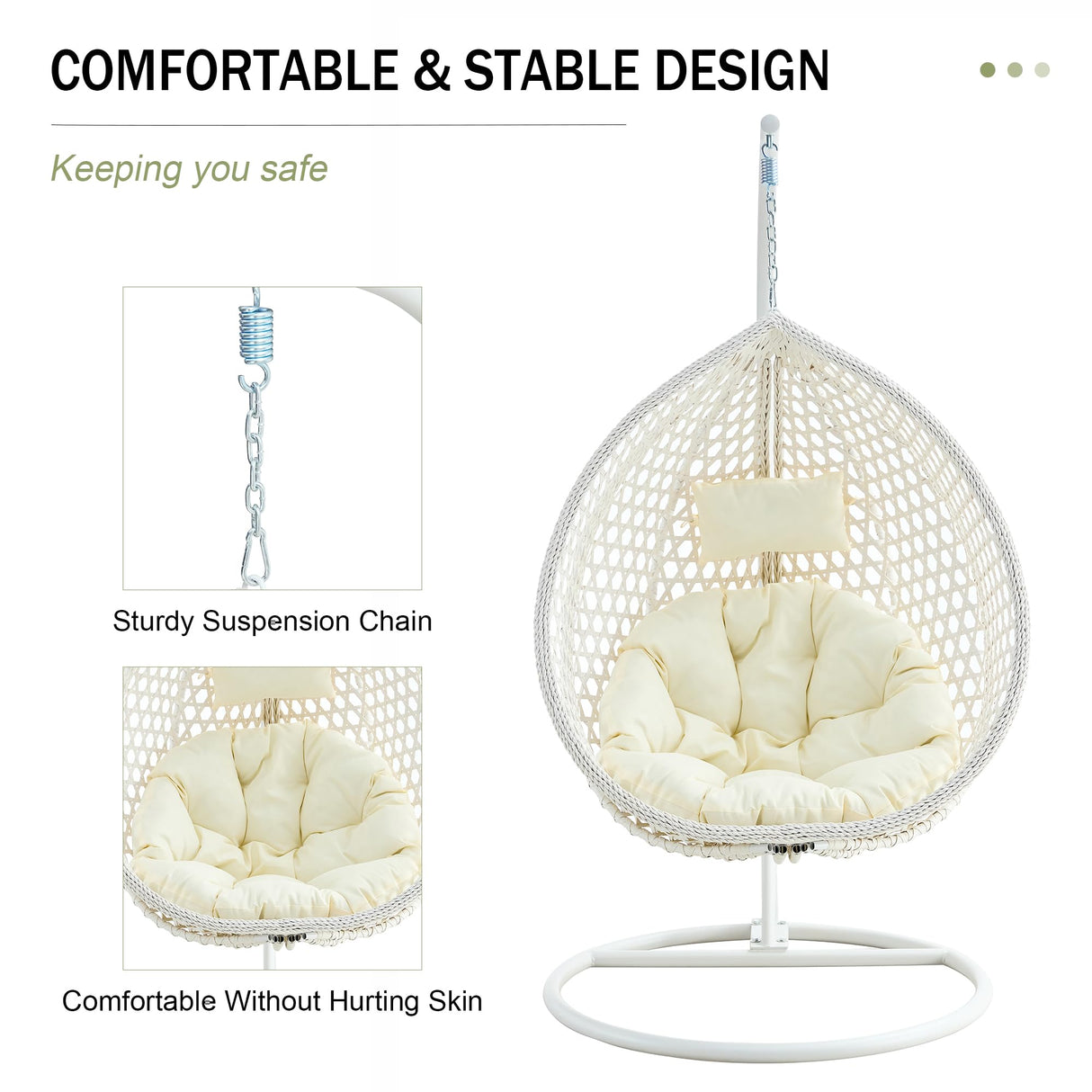 JUFU Egg Swing Chair with Stand, Hanging Egg Chair, White, Modern, Indoor/Outdoor, Relaxing, Lightweight, Space Saving, Foldable JUFU