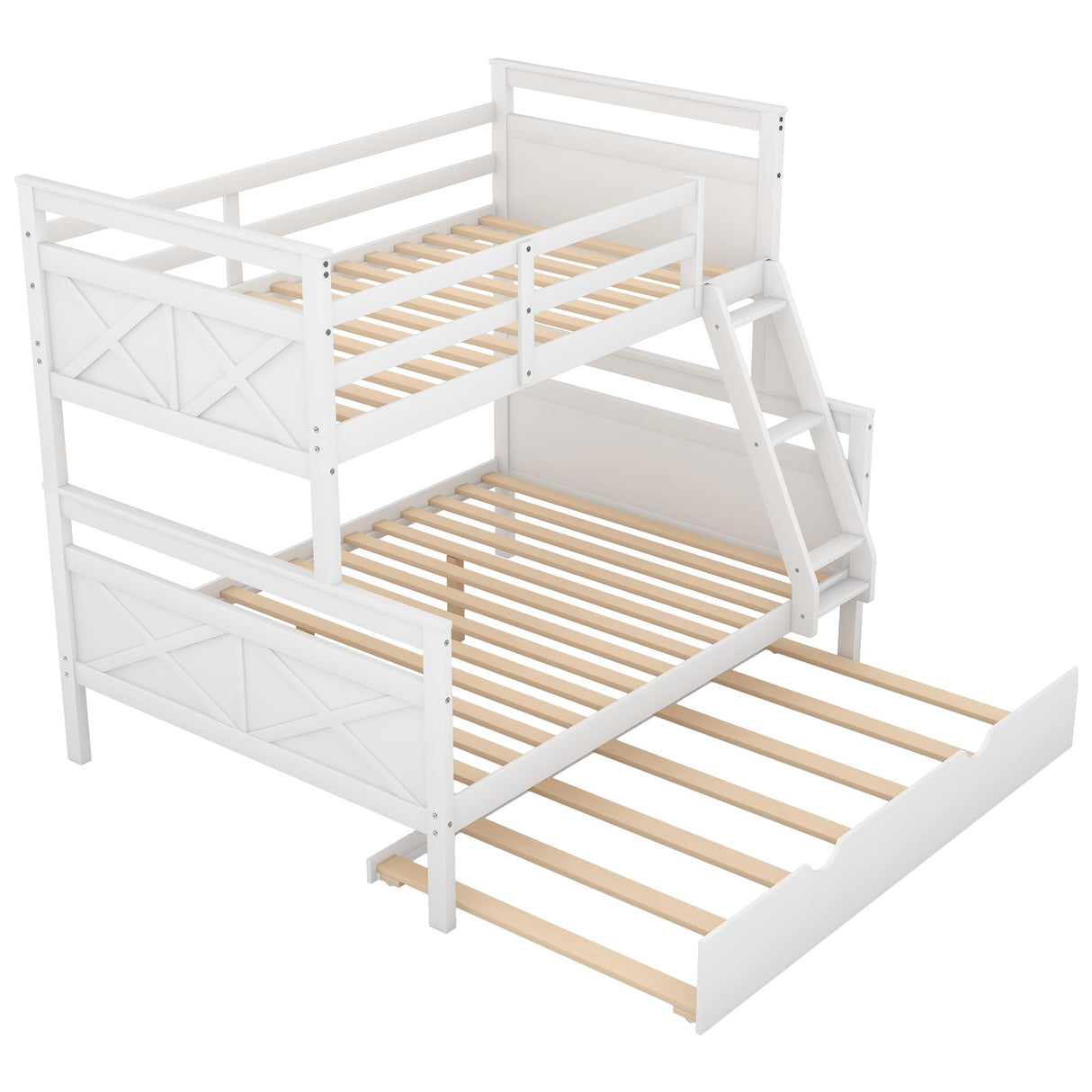 Twin Over Full Bunk Bed with Trundle, Wood Bunk Bed Twin Over Full with Safety Guardrail & Ladder, Convertible to 3 Separated Beds, Perfect for Kids, Teens,Adults,Bedroom Furniture,White Harper & Bright Designs
