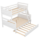 Twin Over Full Bunk Bed with Trundle, Wood Bunk Bed Twin Over Full with Safety Guardrail & Ladder, Convertible to 3 Separated Beds, Perfect for Kids, Teens,Adults,Bedroom Furniture,White Harper & Bright Designs