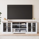Bobve Farmhouse TV Stand for TVs up to 100", Modern Entertainment Center with 2 Cabinets and 3-Tier Open Shelves, Rustic TV Console for Living Room, Bedroom, White Bobve