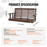 VEVOR Wooden Porch Swing 4.5 ft, Patio bench swing for Courtyard & Garden, Upgraded 880 lbs Strong Load Capacity, Heavy Duty Swing Chair Bench with Hanging Chains for Outdoors, Carbonized Brown VEVOR