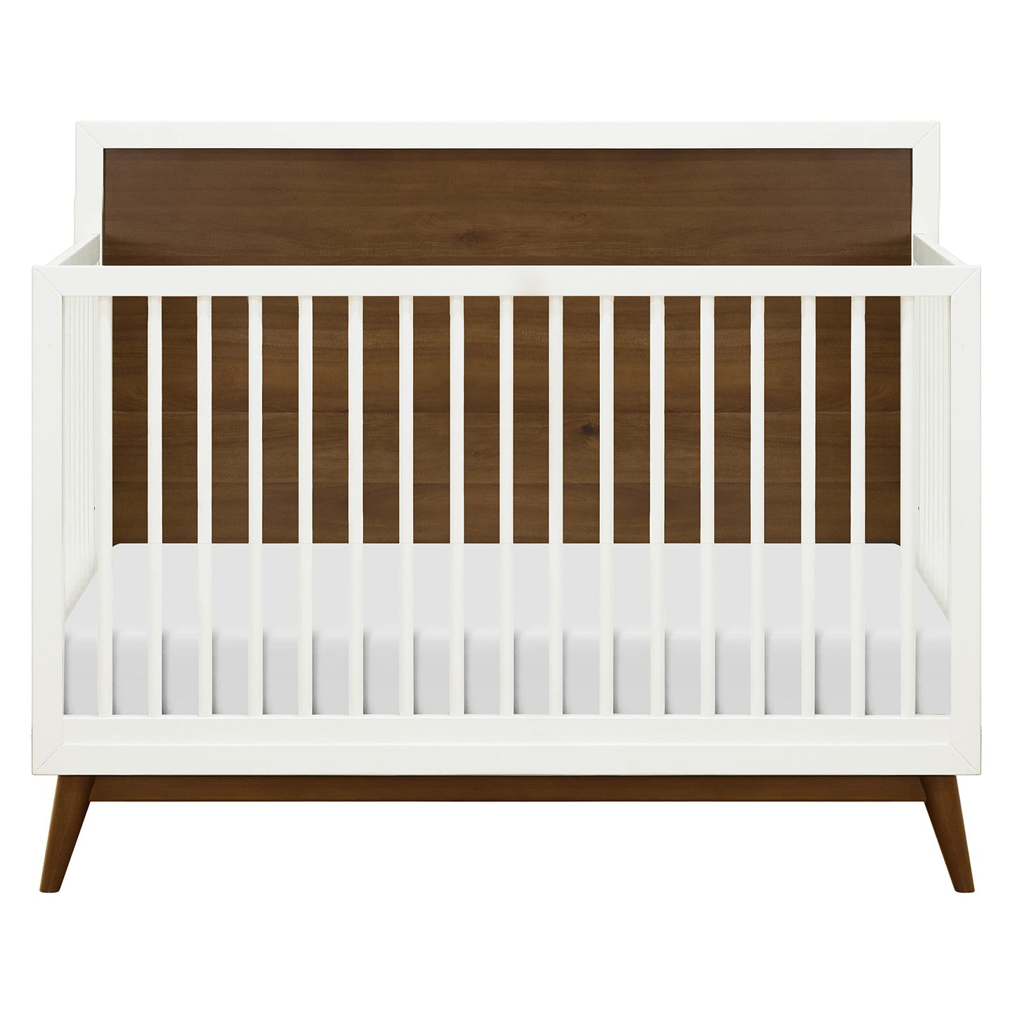 Babyletto Palma 4-in-1 Convertible Crib with Toddler Bed Conversion Kit in Warm White/Natural Walnut, Greenguard Gold Certified