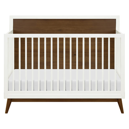 Babyletto Palma 4-in-1 Convertible Crib with Toddler Bed Conversion Kit in Warm White/Natural Walnut, Greenguard Gold Certified