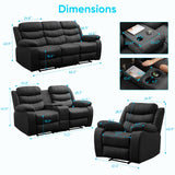 Mjkone Recliner Home Theater Seating, 3 Seater Reclining Couch Sofa & Loveseat & Chair Sets, 6 Seat Manual Control Reclining Living Room Set, Double Love Seat Recliner Sofa Couch Set, Dark Grey Mjkone