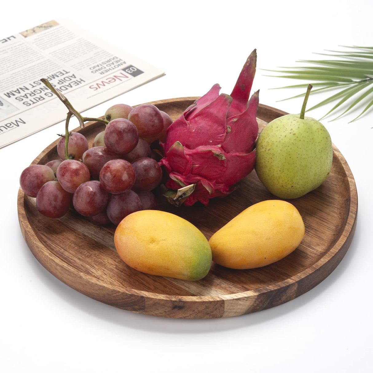 Acacia Wood Round Serving Tray - Versatile Kitchen and Decor Platter YANGQIHOME