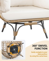 FinerFurnis Outdoor 360° Swivel Egg Chair - Oversized Egg-Shaped Lounge Chair, Steel Frame, 4 Thick Cushions, Patio Rotating Wicker Egg Basket, Indoor Outdoor Porch Living Room, Beige FinerFurnis