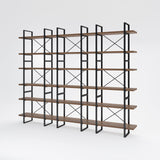 Brown Walnut Color 6 Tiers Display and Storage Room Divider Bookcase 85" H X W 12.6" D Black Modern Contemporary MDF Metal Finish Includes Hardware WoodArtSupply