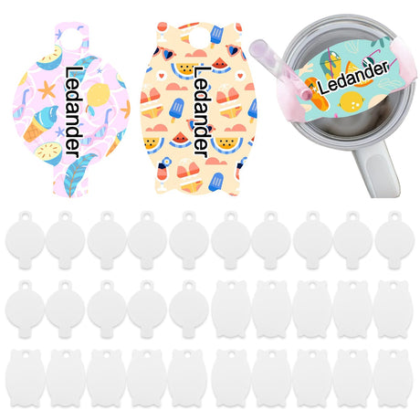 Ledander 30 PCS Sublimation Name Plates Blank for Stanley 40 oz Tumbler H1.0 H2.0, Acrylic Personalized Name Plate DIY Customized 3.2" x 2.1" Sublimation Blanks NamePlate Tags (Round and Barrel) Ledander