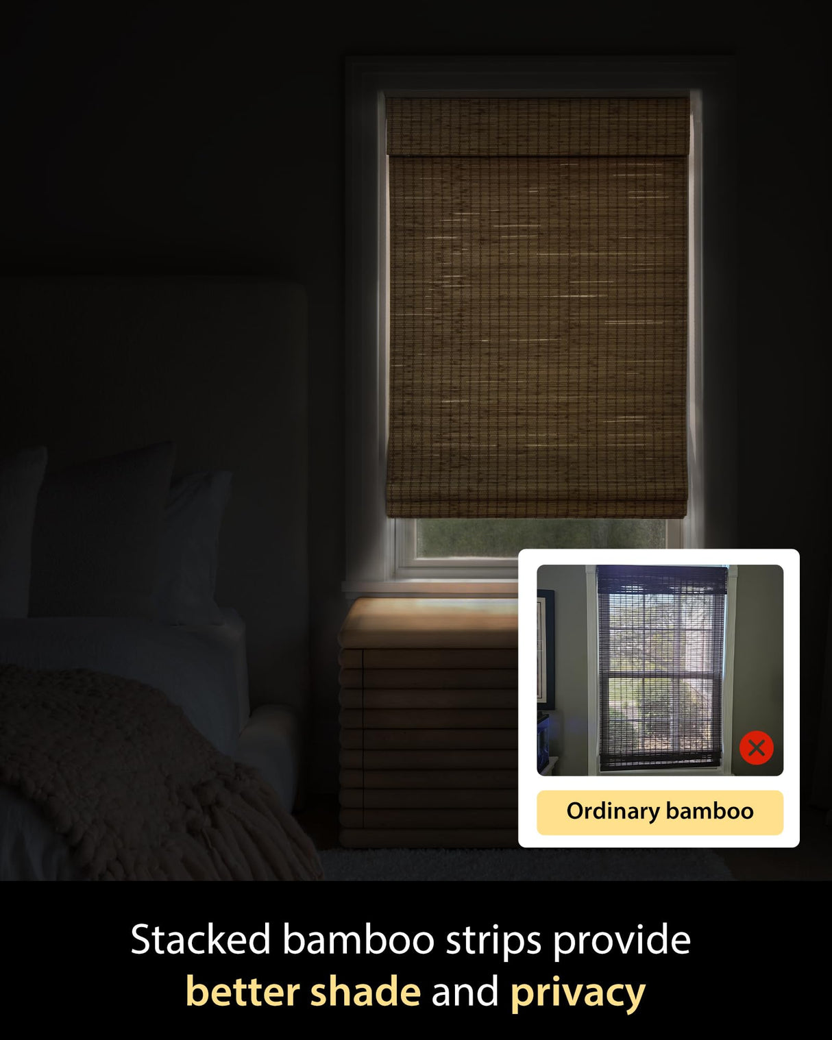 UNISHADES Cordless Bamboo Roman Shades for Windows, Blinds Size (26 1/2" W × 48" H) Colour (Highfield Teak) Fits Windows (26 3/4" W × 48" H) UNISHADES