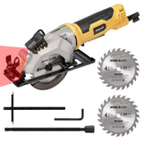 Inequalit 4Amp Mini Circular Saw, 3500RPM Corded Compact Saw with 4-1/2" 24T TCT Blades, Laser Guide, Rip Guide, Vacuum Adapter and Blade Wrench, Max Cutting Depth 1-11/16"(90°), 1-1/8"(45°） Inequalit