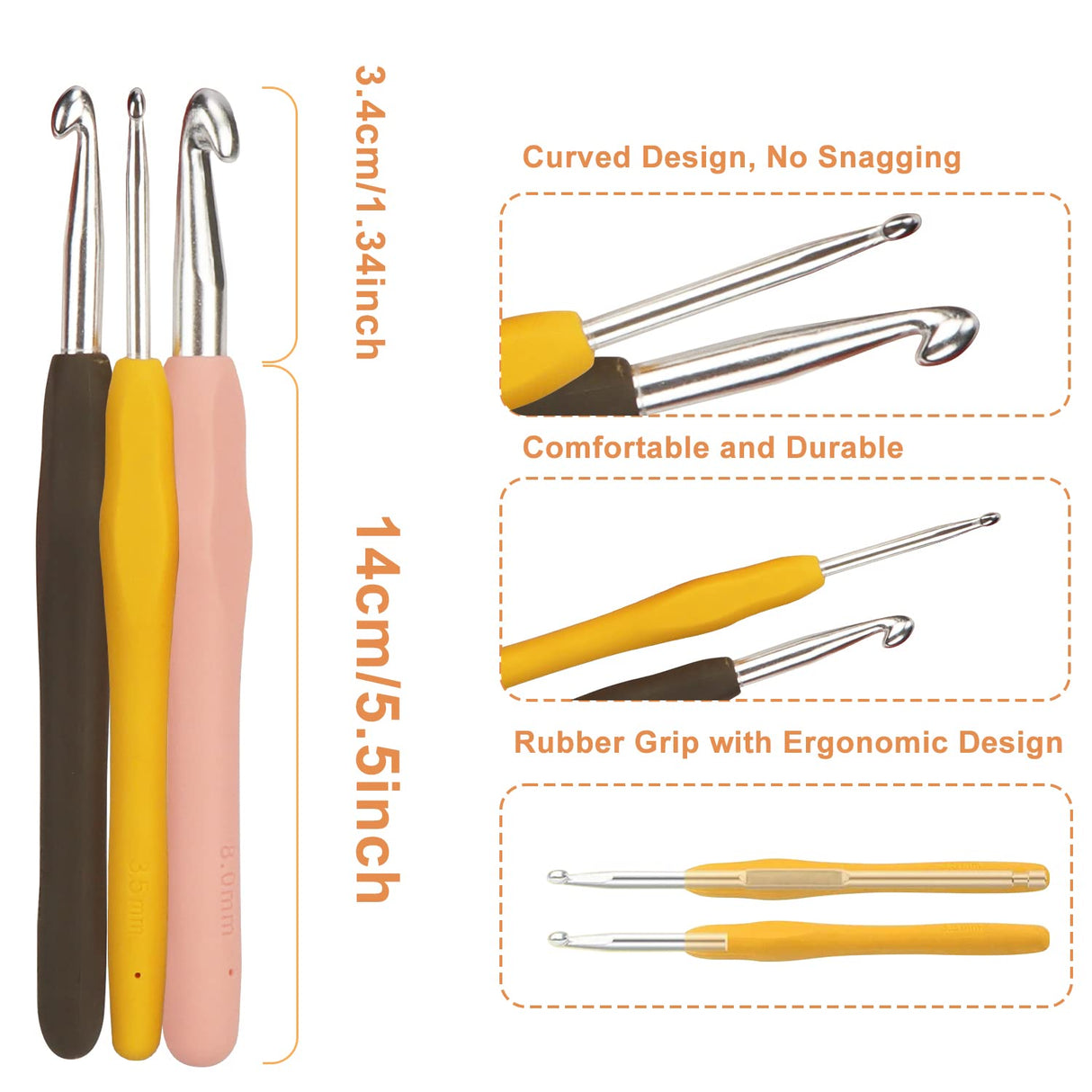 OWill 14 Piece Crochet Hook Set, Soft Grip Ergonomic Crochet Needles with Storage Case, Ideal for Beginners, Arthritic Hands OWill