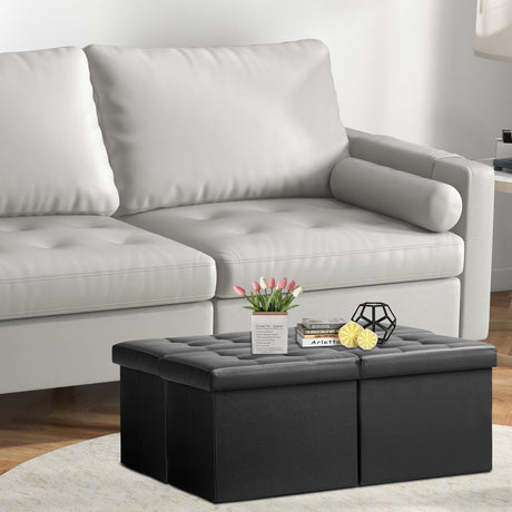 AmasSmile Footrest Ottoman Bench with Storage,34Inch Black Leather Footstool, Coffee Table, Padded Seat, Storage Chest,Blanket Store with Flipping Lid for Livingroom and Bedroom AmasSmile