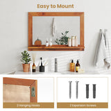 Tangkula Farmhouse Wall Mirror with Shelf, 27.5 x 20 Inch Rectangle Decorative Mirror with Teak Wood Frame, Wall Decoration for Bathroom Entryway Living Room Bedroom Tangkula