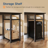 Coleshome L Shaped Computer Desk 66" with Power Outlet & Storage Shelves, Corner Sturdy Writing Desk Workstation, Modern Wooden Office Gaming Desk, Wood & Metal, Black Coleshome