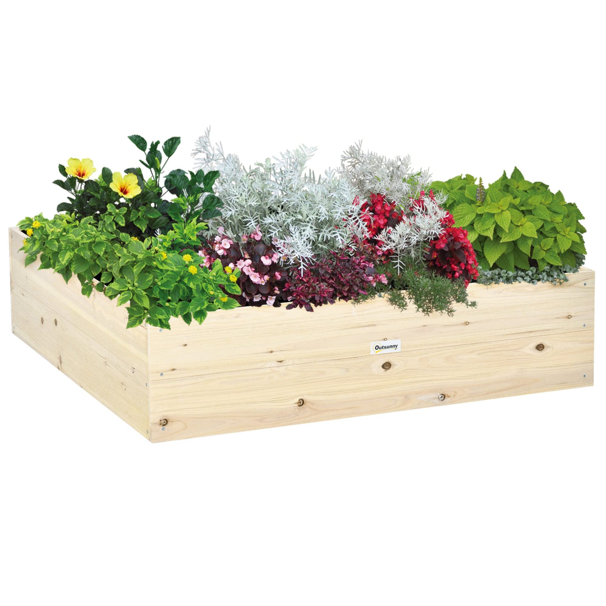 Outsunny Wooden Raised Garden Bed Kit, Elevated Planter Box with Bed Liner for Backyard, Patio to Grow Vegetables, Herbs, and Flowers, 4' x 4' x 12" - WoodArtSupply