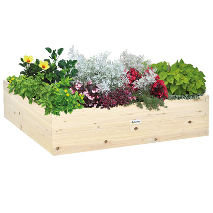 Outsunny Wooden Raised Garden Bed Kit, Elevated Planter Box with Bed Liner for Backyard, Patio to Grow Vegetables, Herbs, and Flowers, 4' x 4' x 12" - WoodArtSupply