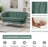 Anwick 59" Small Modern Chenille Loveseat Sofa, 2-Seater Sofa with Gold Metal Legs, Small Couch with Flower Shaped Back for Living Room Bedroom Office(Green) Anwick