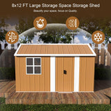 12x8 FT Heavy-Duty Metal Storage Shed, Large Outdoor Garden Shed with Windows & Lockable Sliding Door, Galvanized Steel Weatherproof Tool Shed for Backyard, Lawn Equipment, Bike Storage (Brown) ZHZXWKK