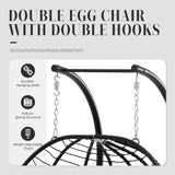 Easyego Double Egg Chair with Stand Hammock Swing Chair 2 Person Outdoor Indoor Hanging Loveseat with UV Resistant Removable Cushion for Patio Living Room-660LBS Capacity, Grey Easyego