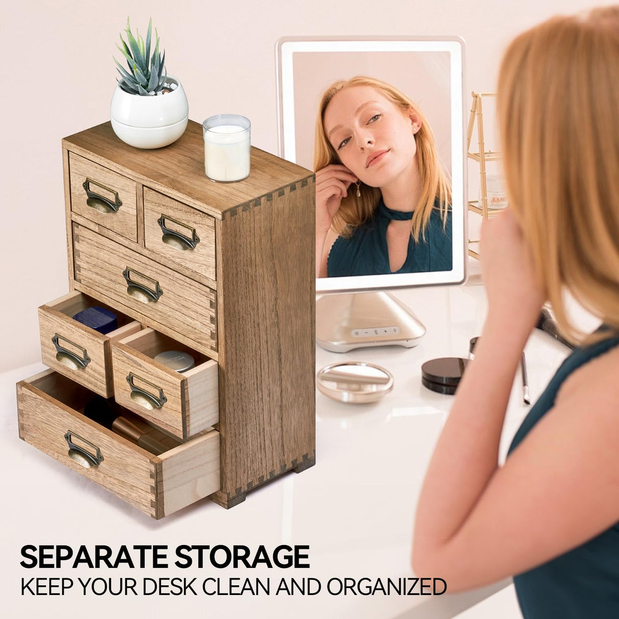 KIRIGEN Wooden Storage Cabinet Organizer Desktop Storage Drawers for Home Office Supplies Dark Brown(4D6CG-DBR) KIRIGEN