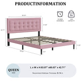IOILORI Queen Size Upholstered Platform Bed, Queen Size Bed Frame with Tufted Button Headboard, Sturdy Frame Wooden Slats, No Spring Mattress Required, Noiseless, Easy to Assemble, Pink IOILORI