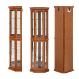 Trygoal 70" H Lighted Corner Display Cabinet, Wooden Storage Display Case with Tempered Glass Doors, Accent Cabinet with Adjustable Shelves for Living Room, Oak Trygoal