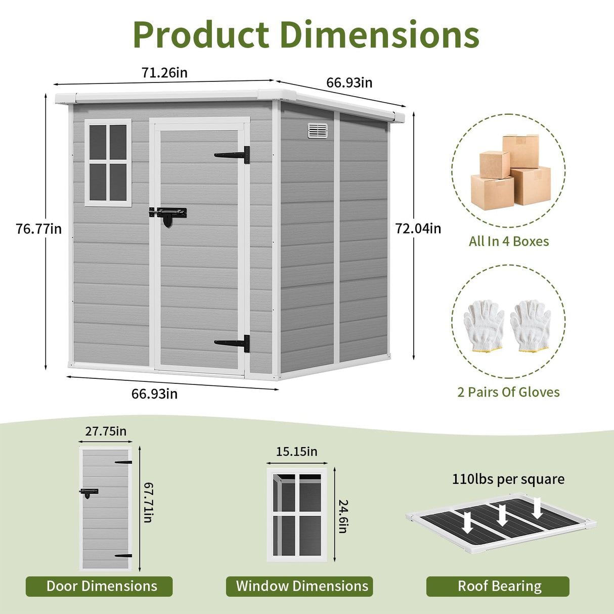 Osparple 6x6 FT Gray Resin Garden Storage Shed - Waterproof Outdoor Storage Resin Shed with Floor | Lockable Door, Window & Vents Tool Sheds for Bikes, Tools & Patio,Backyard,Lawn Osparple