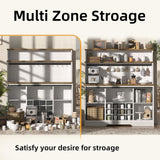 BestHaped 55'' Farmhouse Coffee Bar Cabinet with 3 Tier Storage Hutch, Coffee Bar Station with Sliding Barn Door, Hutch Storage Cabinet with 12 Wine Racks & 9 Hooks for Kitchen Dining Living Room BestHaped