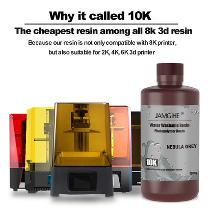 3D Printer Resin,JamgHe 10K Water Washable Resin for LCD DLP SLA 405nm Printer UV-Curing Photopolymer Rapid High Precision Low Odor Standard Resin (Black, 1000g)