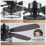 Dannilong Farmhouse Ceiling Fan with Light and Remote 52" Rustic Flush Mount Ceiling Fans 5 Dual Finish Blades Carnegie Industrial Fandelier for Living room Bedroom Patio E26 Dannilong