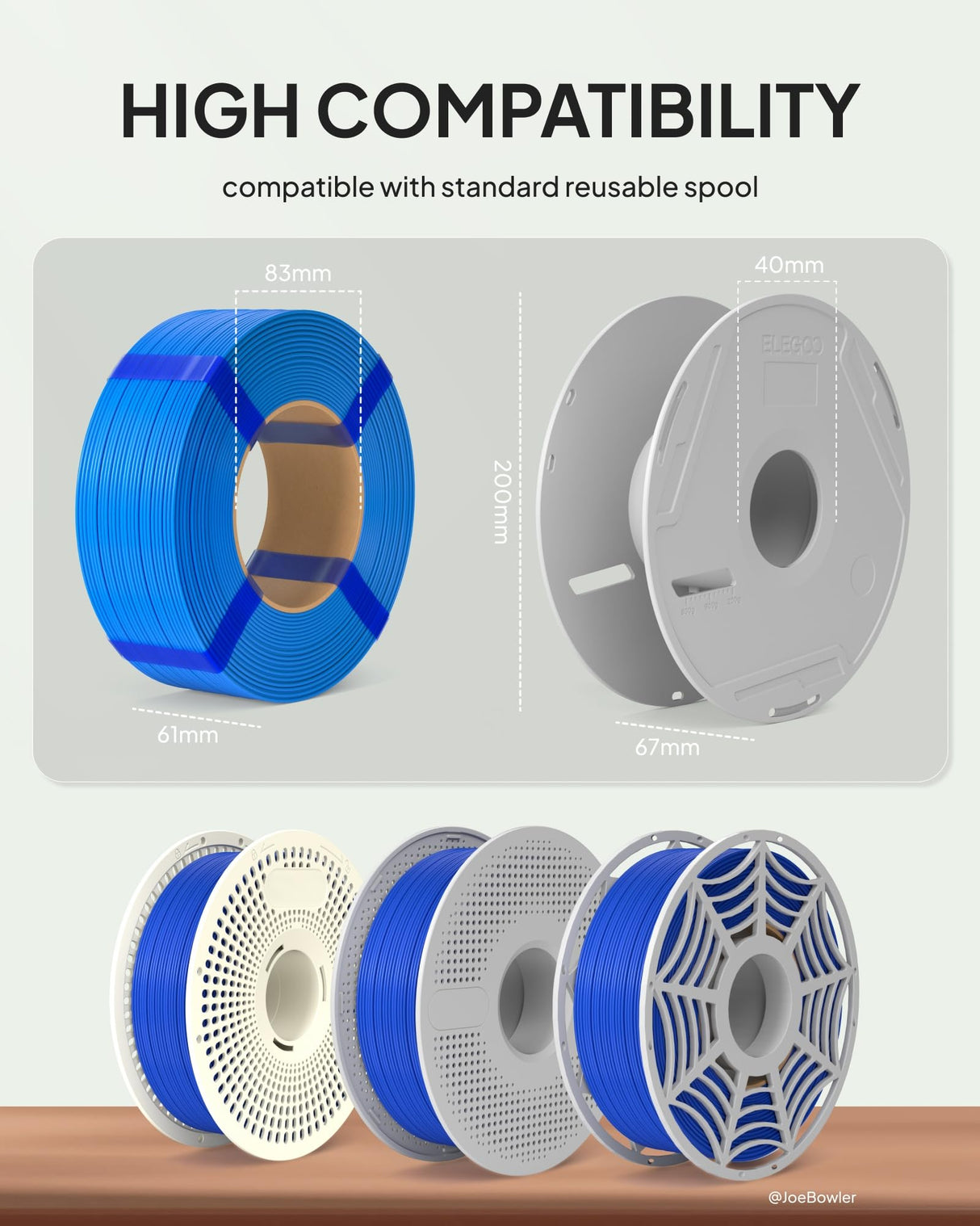 ELEGOO PLA Basic Refill Filament 1.75mm Black 1KG, 3D Printer Filament No Spool Dimensional Accuracy +/- 0.02mm, 3D Printing PLA for Reusable Spool Refilling ELEGOO