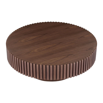 kevinplus 31.49'' Walnut Round Coffee Table Modern Wood Coffee Table for Living Room, Contemporary Circle Fluted Drum Coffee Table, Easy Assembly, Walnut (ø31.49'' x 13.77'') - WoodArtSupply