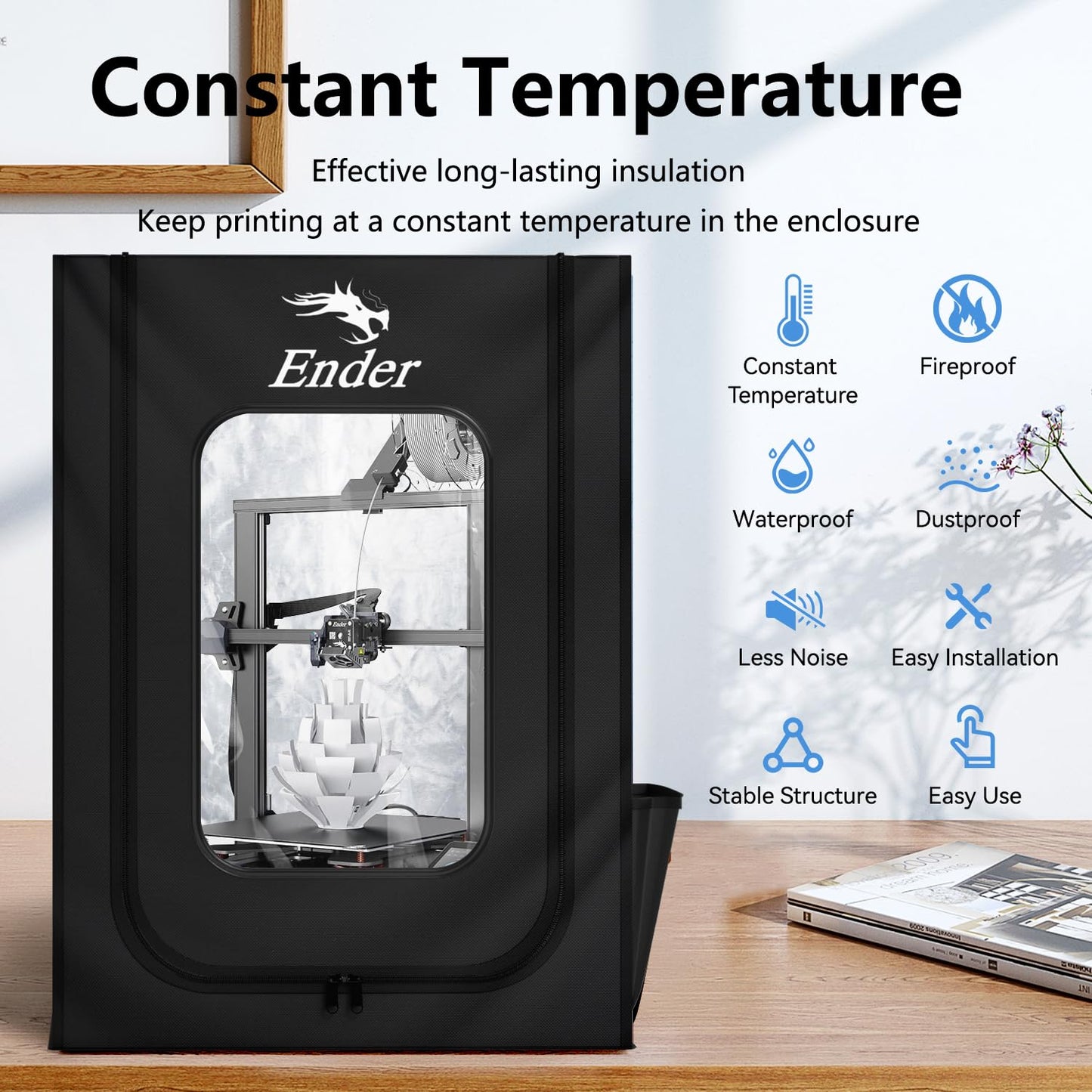 Creality Official 3D Printer Enclosure with Fan Interface, Fireproof Dustproof Constant Temperature Protective Cover 550 * 650 * 750mm for Ender 3S1/Ender 3S1 Pro/Ender 3V3 KE/Ender 3 Max/End - WoodArtSupply