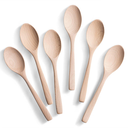 Hefild 7.3inch Small Wooden Spoons, 6PCS Uncoated Beech Plain Small Wooden Spoons Set, Table Spoons for Present Honey, Serving, Eating, Soup, Chocolate, Coffee, Tea