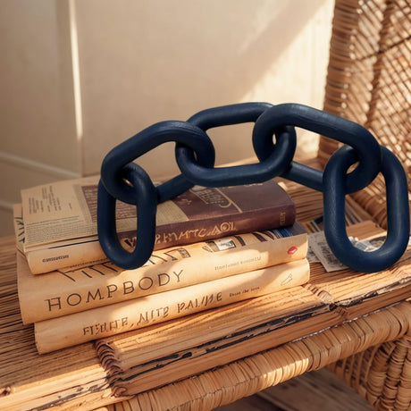 Wood Chain Link Decor,5-Link Wood Chain Link Aesthetic Room Decor & Boho Decor for Living Room Farmhouse Decor & Coffee Table Decor Decorative Wood Chain for Home Decor (Navy Blue) GUDAGUU