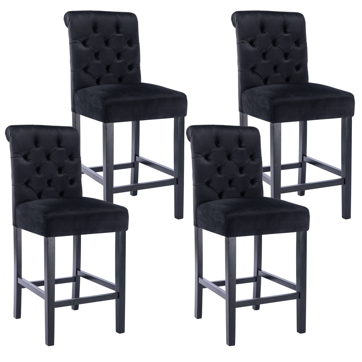 DM Furniture Counter Height Barstools Set of 4, 26 Inch Farmhouse Bar Stools Modern Velvet Upholstered Dining Chair for Home Pub/Bistro/Kitchen Island/Breakfast Bar, Black DM Furniture