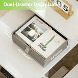 Agilestic L-Shaped Electric Standing Desk, 63x55 Inch Ergonomic Adjustable Height Desk with Storage, Stand Up Corner Desk Sit Stand Computer Table Power Outlet & LED Lights, Office Table, White Agilestic