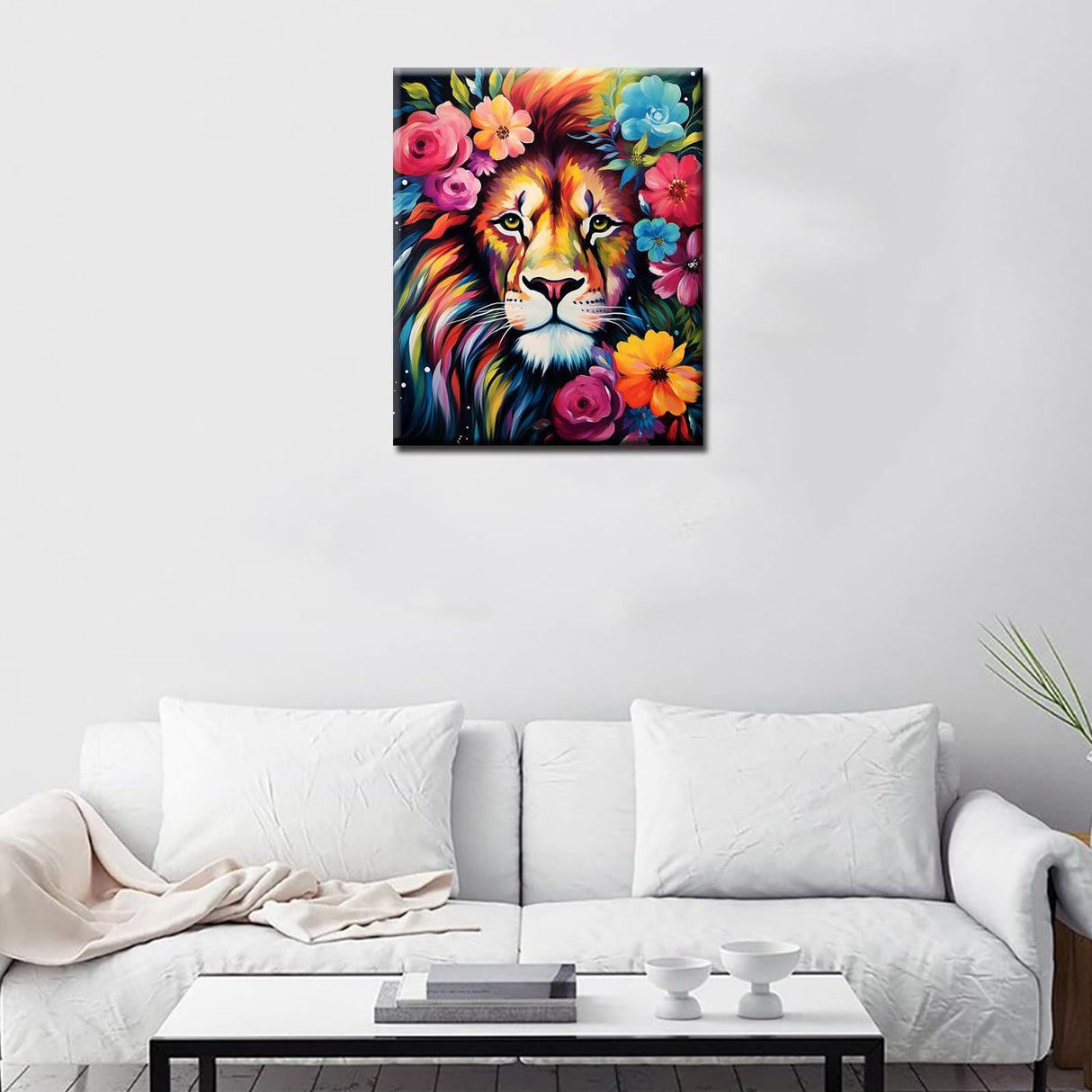 Tucocoo Lion Face Close-up Paint by Numbers Kits 16x20 inch Canvas DIY Oil Painting for Adults with Brushes and Acrylic Pigment - Beautiful Flowers Animal Picture for Home Decor Gifts (Without Frame) Tucocoo