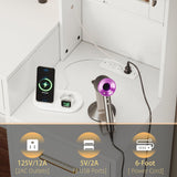 58.3" Makeup Vanity Desk with Charging Station, White Makeup Dressing Table with Mirror & Lights, 3 Lighting Modes Adjustable Brightness, Vanity Table with Power Outlet & 8 Drawers without Stool lertrugs