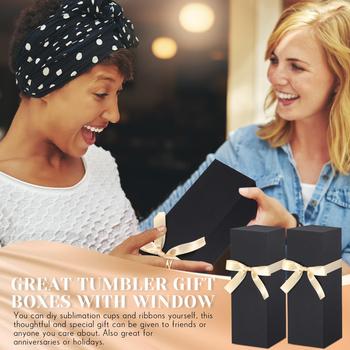 Qilery 24 Pcs Gift Boxes for Sublimation Tumblers Gift Box with Ribbon for 12oz, 20oz, 30oz Heat Press Sublimation Blanks Tumblers Skinny Tumbler Gift Boxes for Shipping Wrapping (Black) Qilery