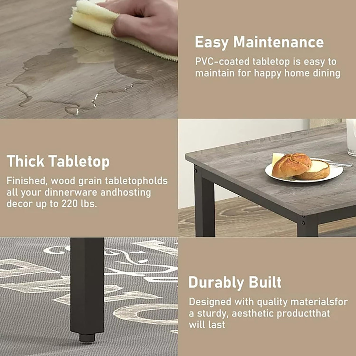 SumKea 3-Piece 4 Bar 2 Dining Benches, 43.3'' Wood Kitchen Table & Chair Set for Breakfast Nook and Small Space, Grey SumKea